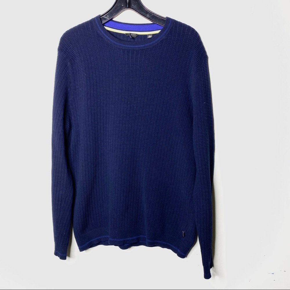 Ted Baker navy blue crewneck pullover cotton blend sweater sz 5 XL C7